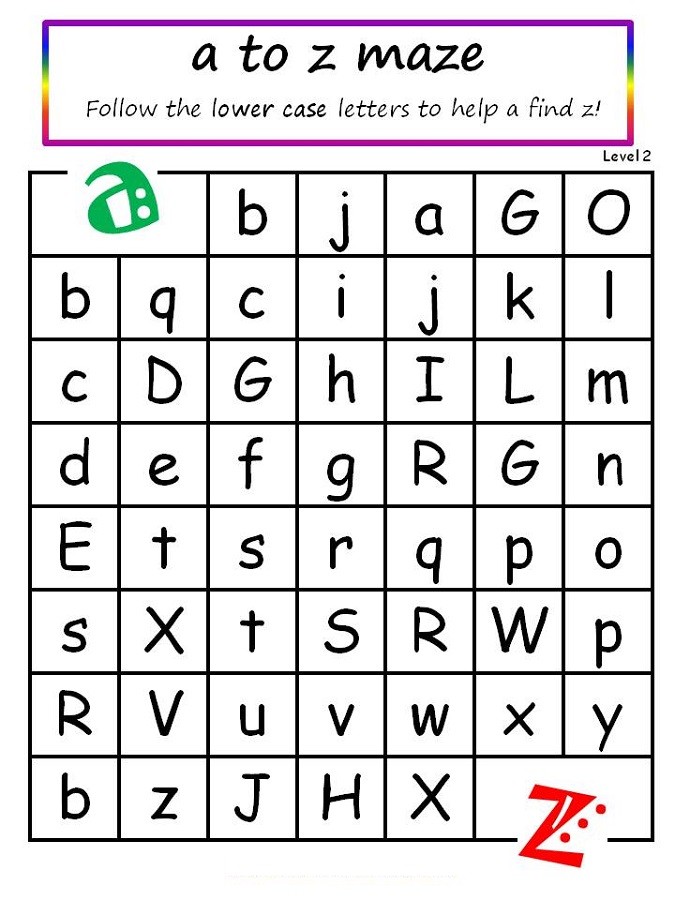 lower case alphabet worksheets maze