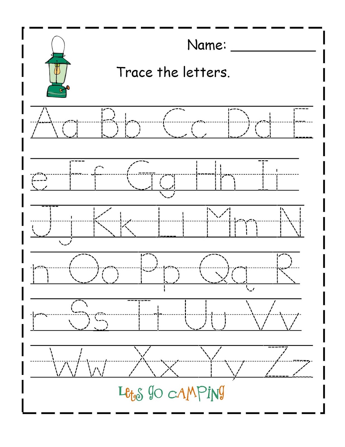 traceable alphabet worksheets camping
