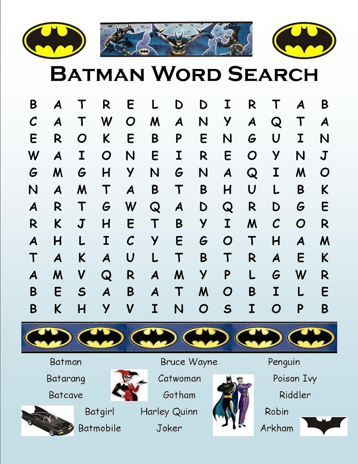 wordsearches for kids batman