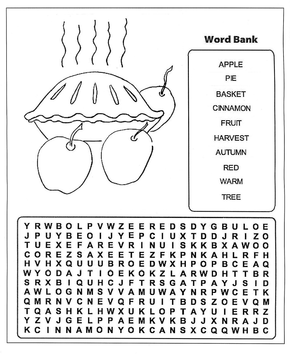 wordsearches for kids pie