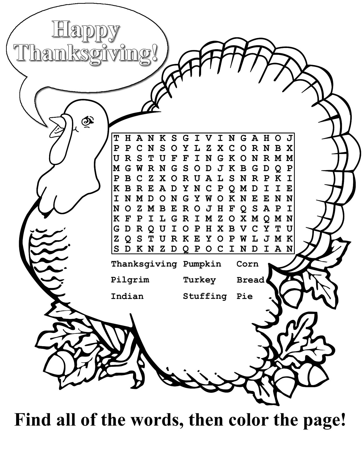 wordsearches for kids thanksgiving