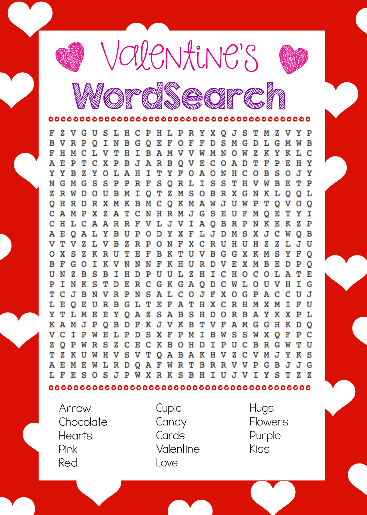 wordsearches for kids valentine