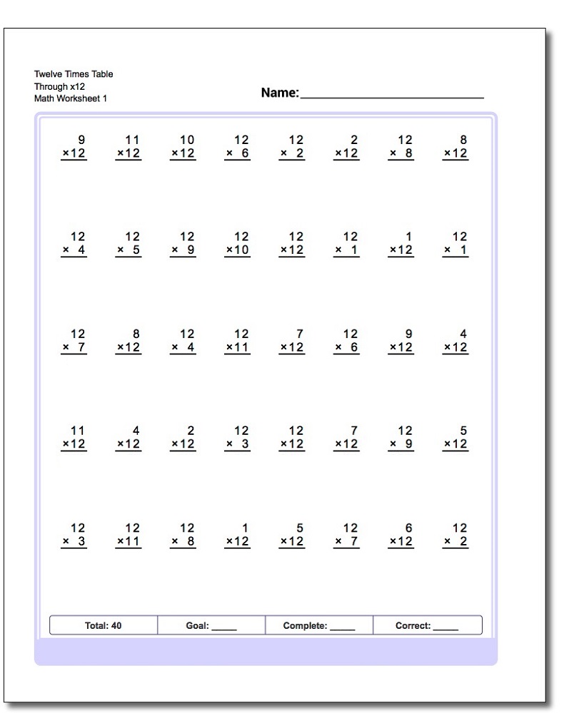 printable multiplication worksheets 12