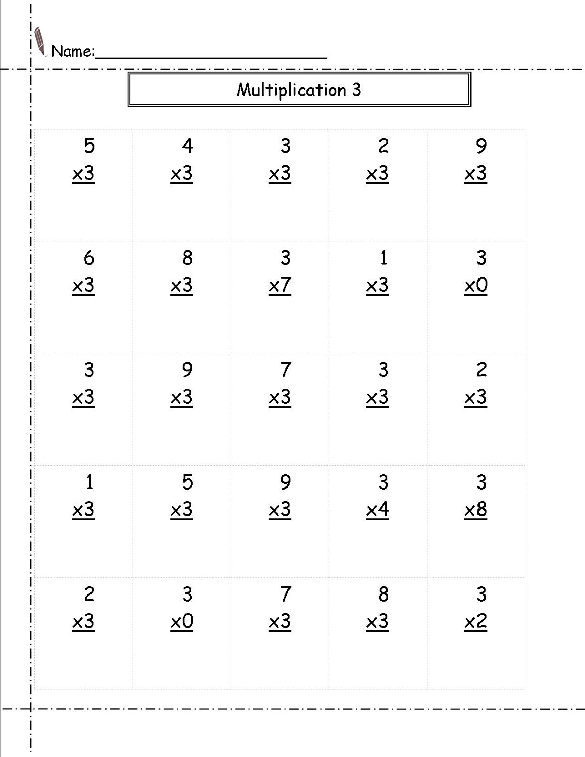 3 times table worksheet practice