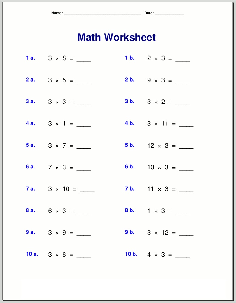 3 times table worksheet preschool