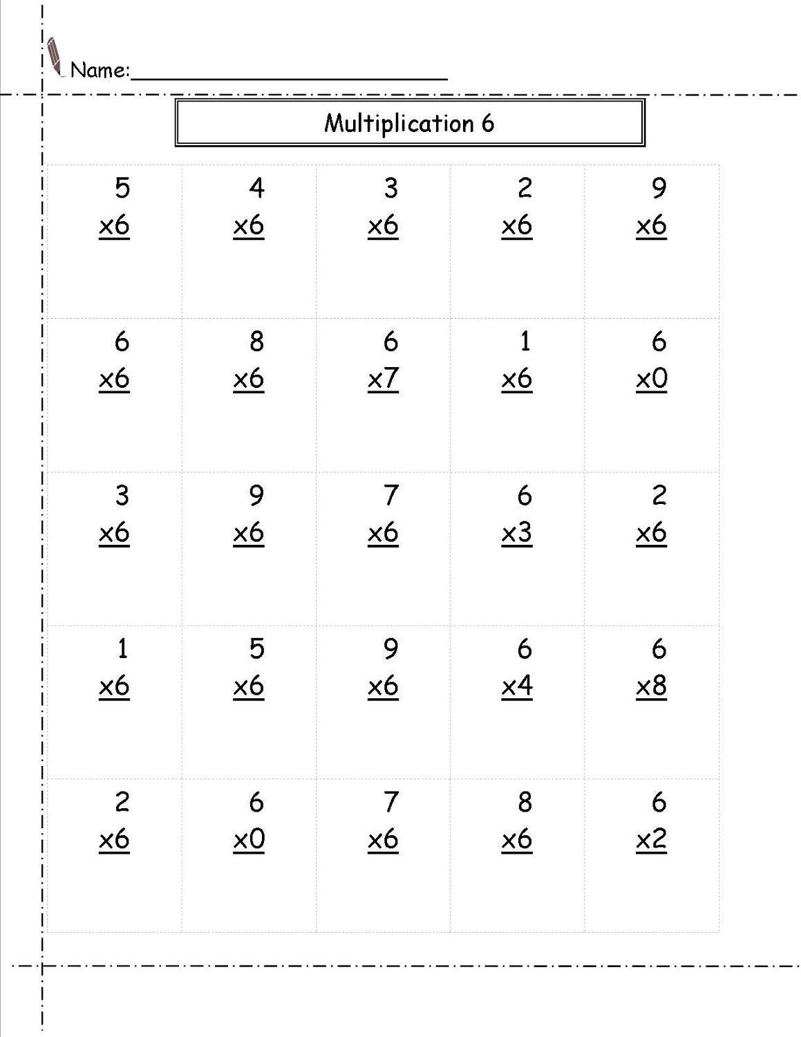 6 times tables worksheets for kids