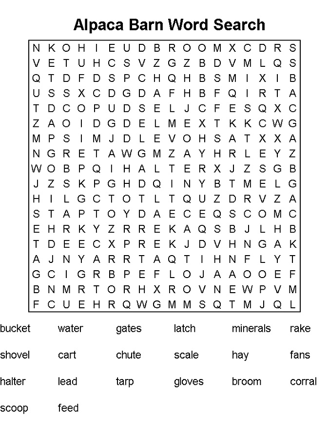 cool word searches alpaca