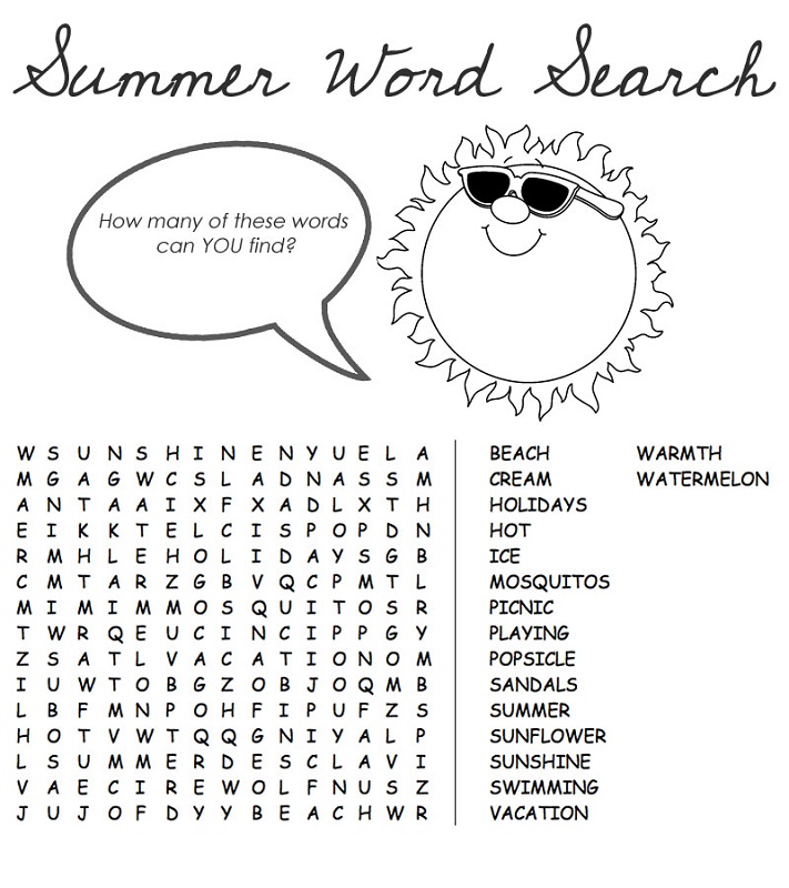 cool word searches summer