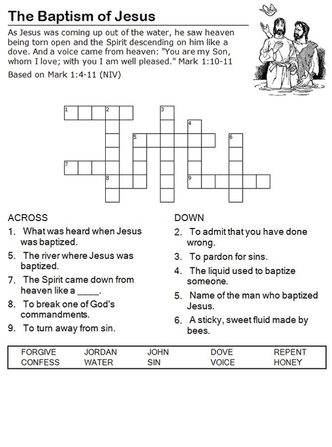 crossword puzzles for children baptism
