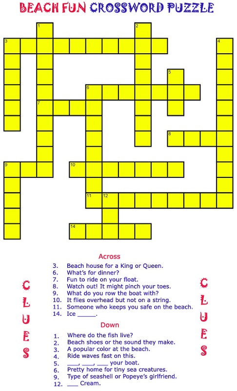 crossword puzzles for children beach