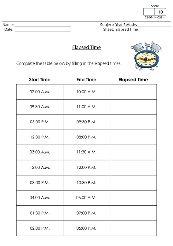 elapsed time worksheets free kids