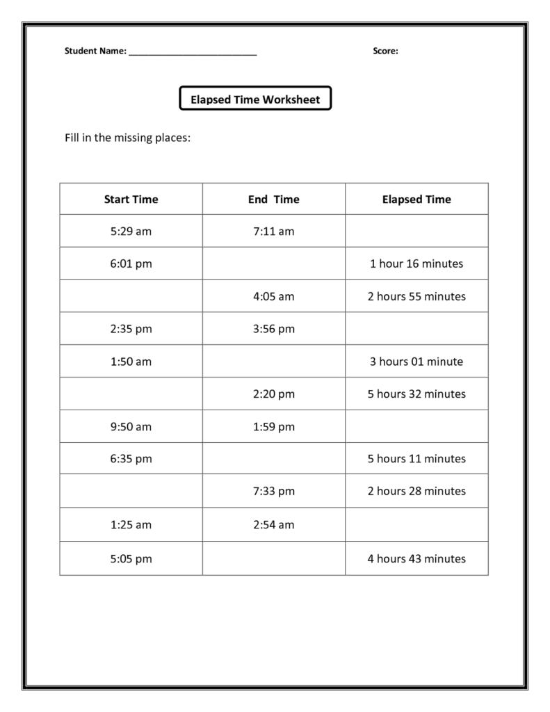 Printable Elapsed Time Worksheets Free Activity Shelter