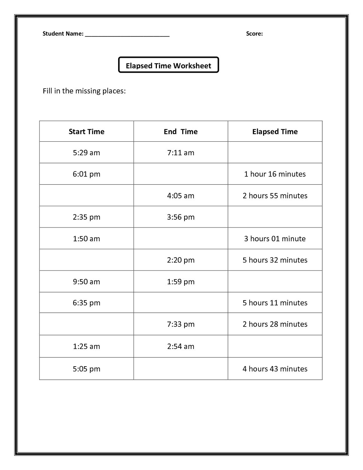 elapsed time worksheets free practice