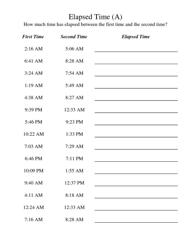 Free Printable Elasped Time Worksheets