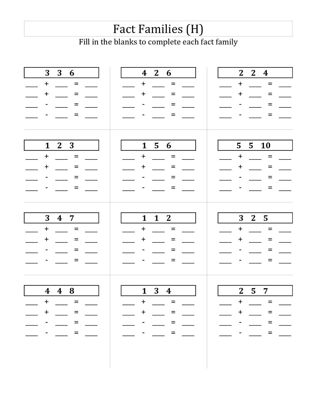 fact families worksheets free