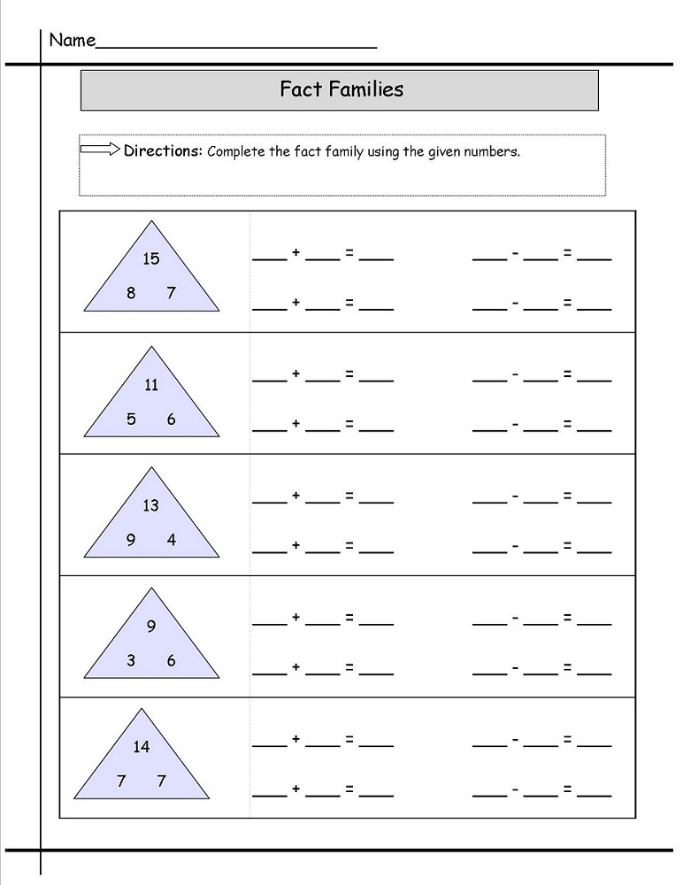 fact families worksheets to print