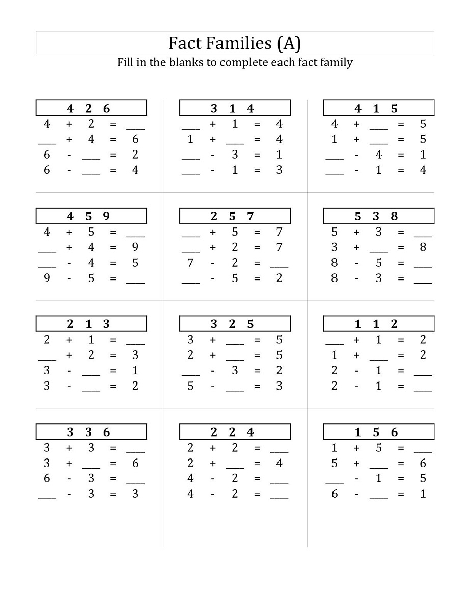 fact family worksheet simple