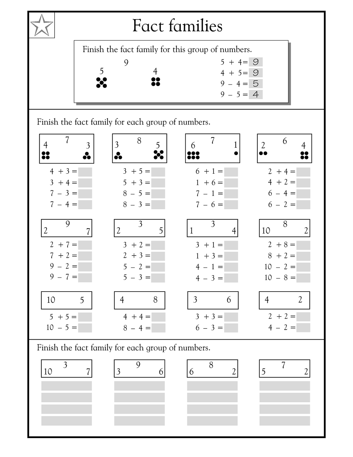 free fact family worksheets dice