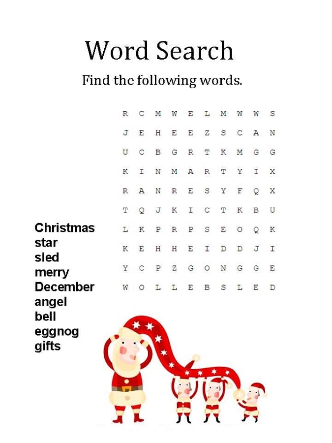 kid word searches christmas