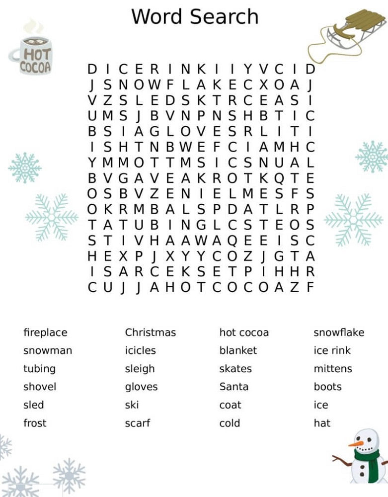 kid word searches winter