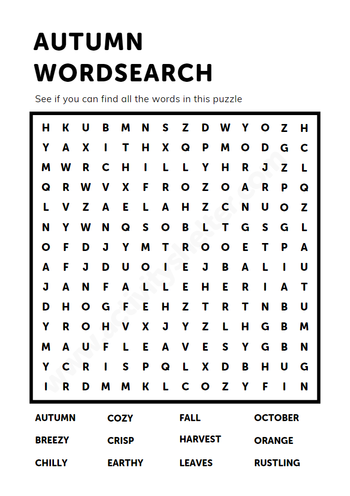 kids word puzzles fall