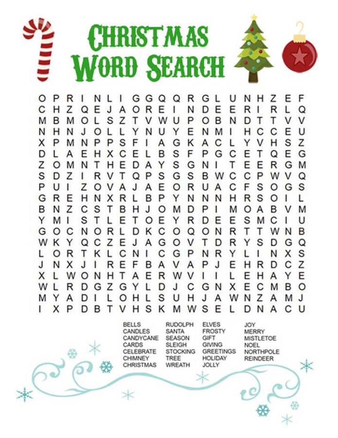 kids word search christmas