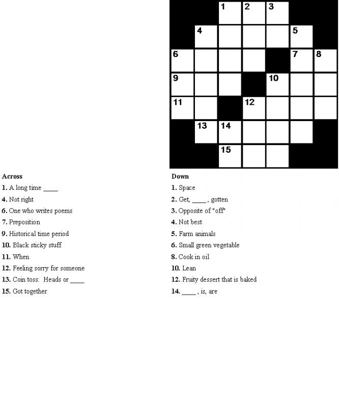 super easy crossword puzzles for kids