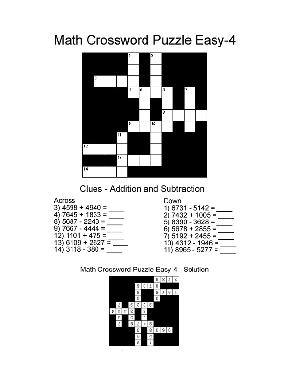 super easy crossword puzzles math