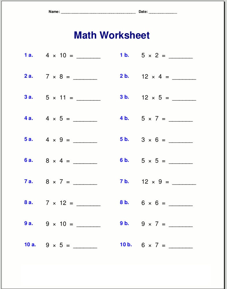 times tables practice sheets math