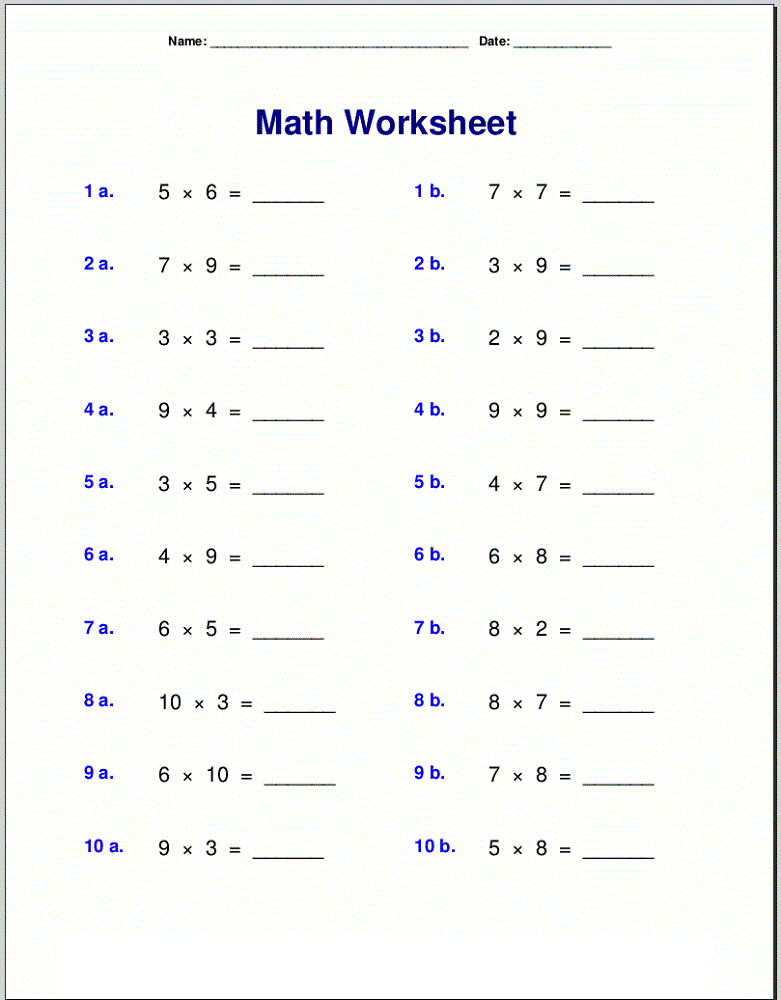 times tables practice sheets printable