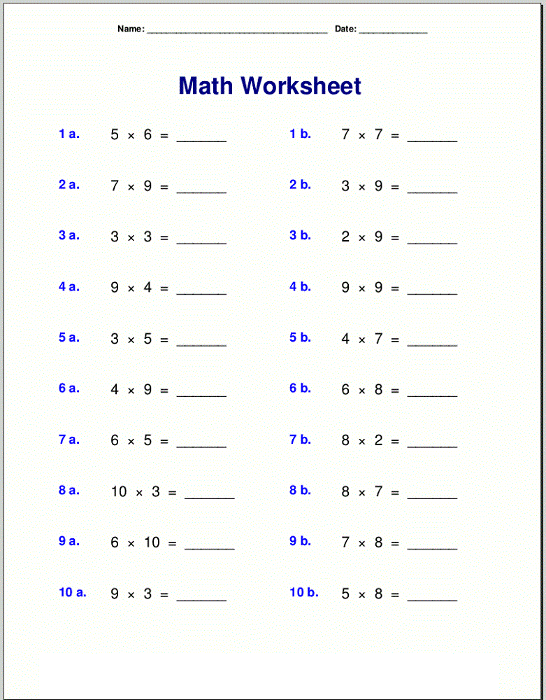 Easy Times Table Practice Sheets Activity Shelter