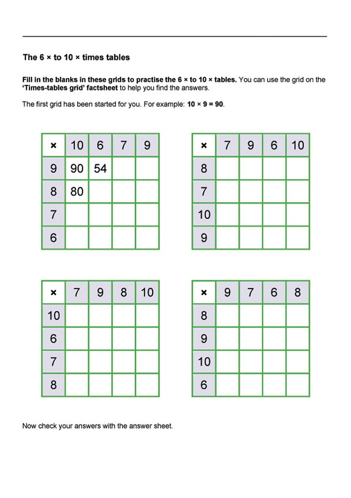 times tables worksheets easy