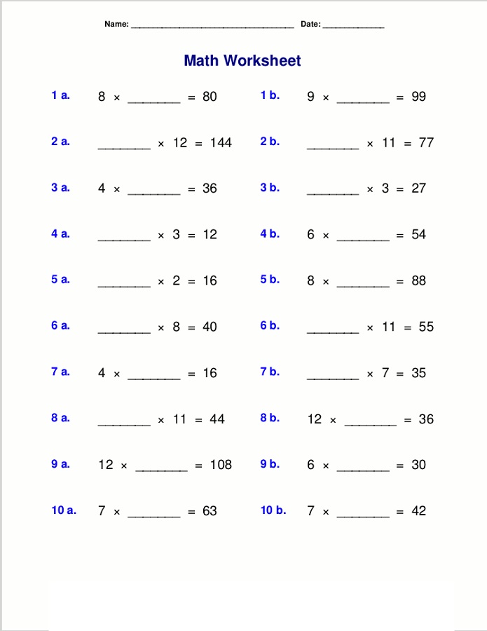 times tables worksheets missing