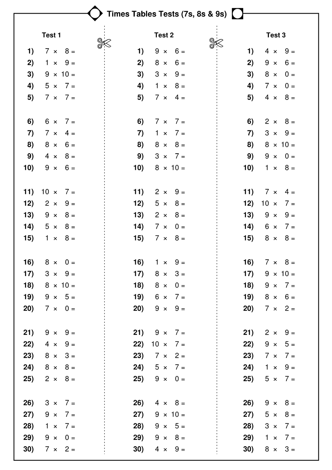 times tables worksheets simple