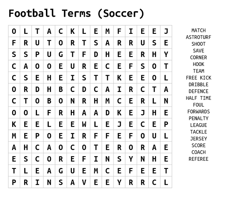 word search football terms
