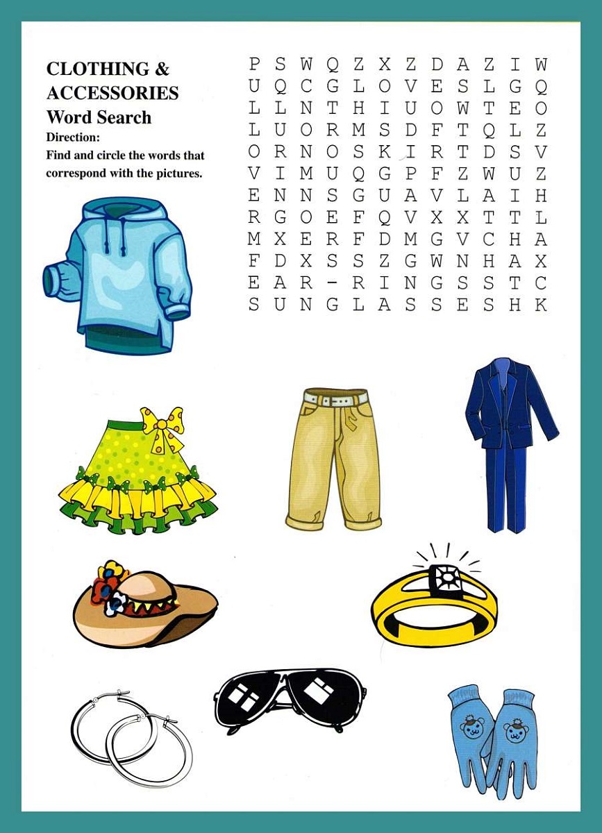 word search puzzle for kids clothes