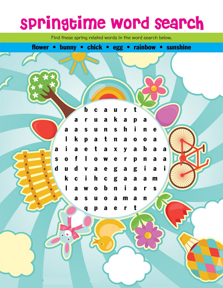 word search puzzle for kids spring