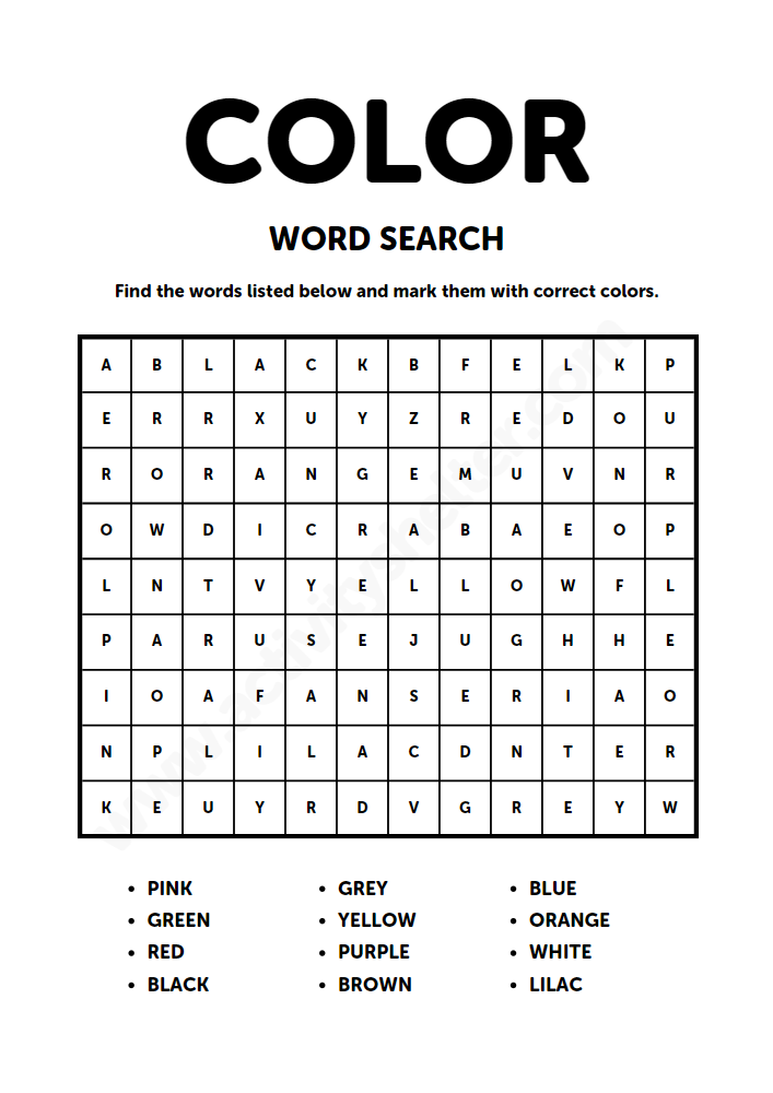 word searches for kids color