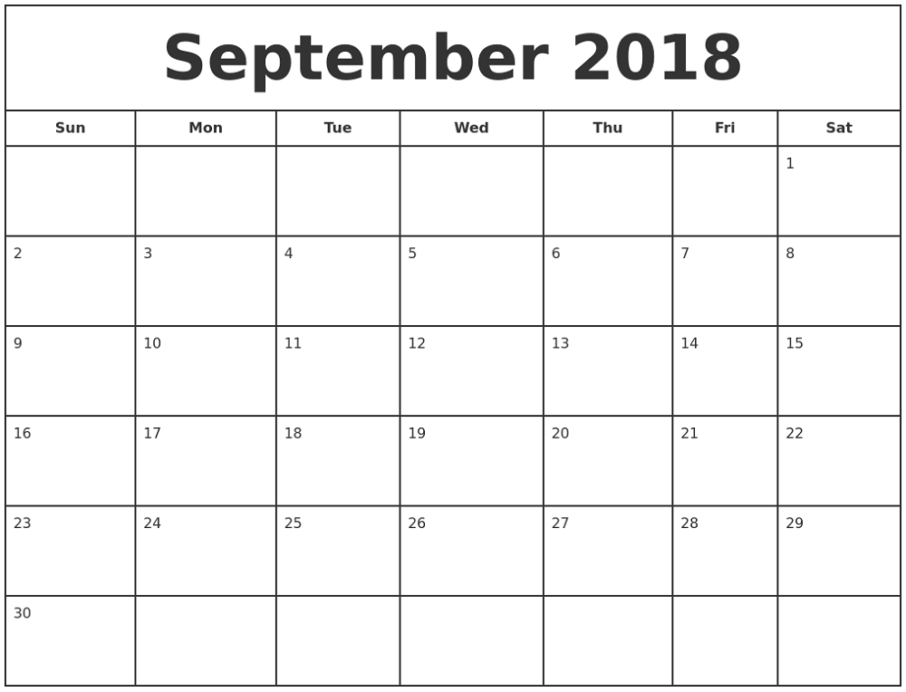 2018 monthly calendar printable september