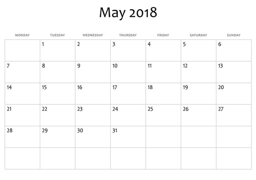 blank printable calendar 2018 may