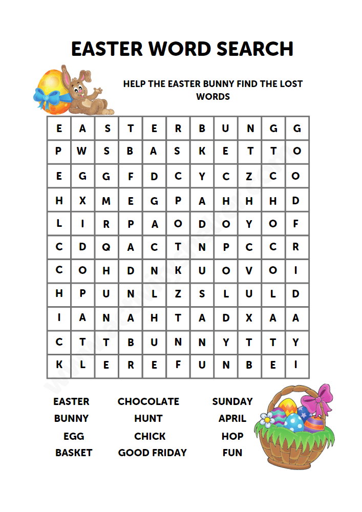 easy word searches for kids easter