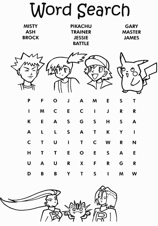 easy word searches for kids pokemon
