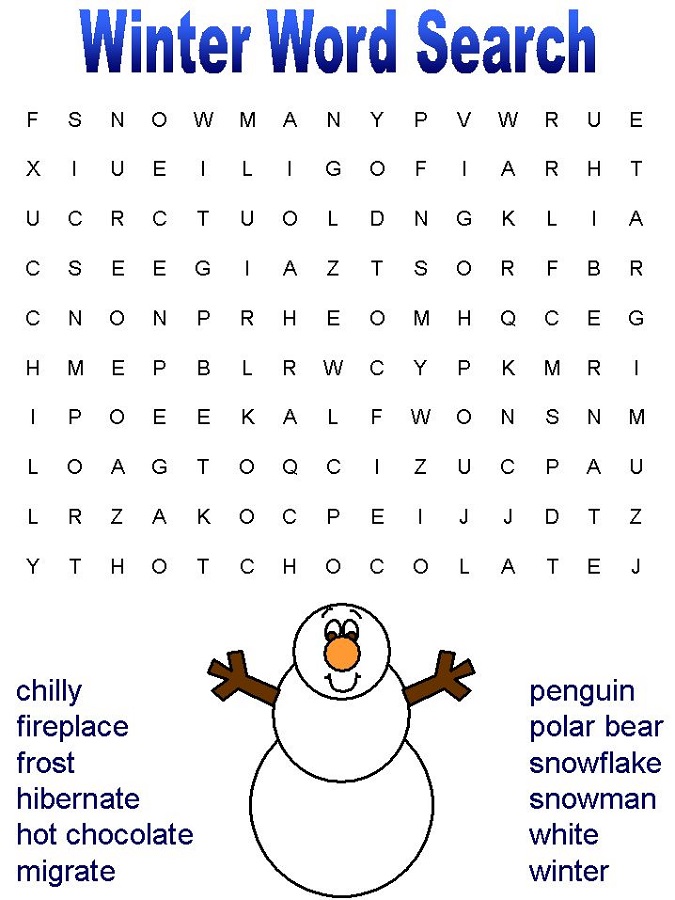 easy word searches for kids winter