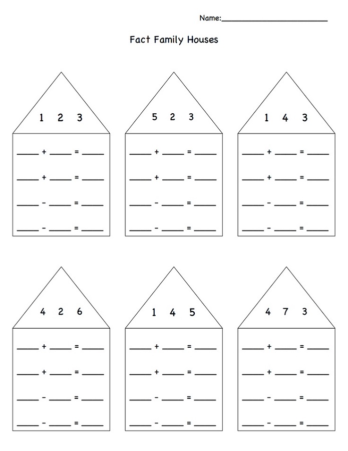 fact family worksheets for first grade house