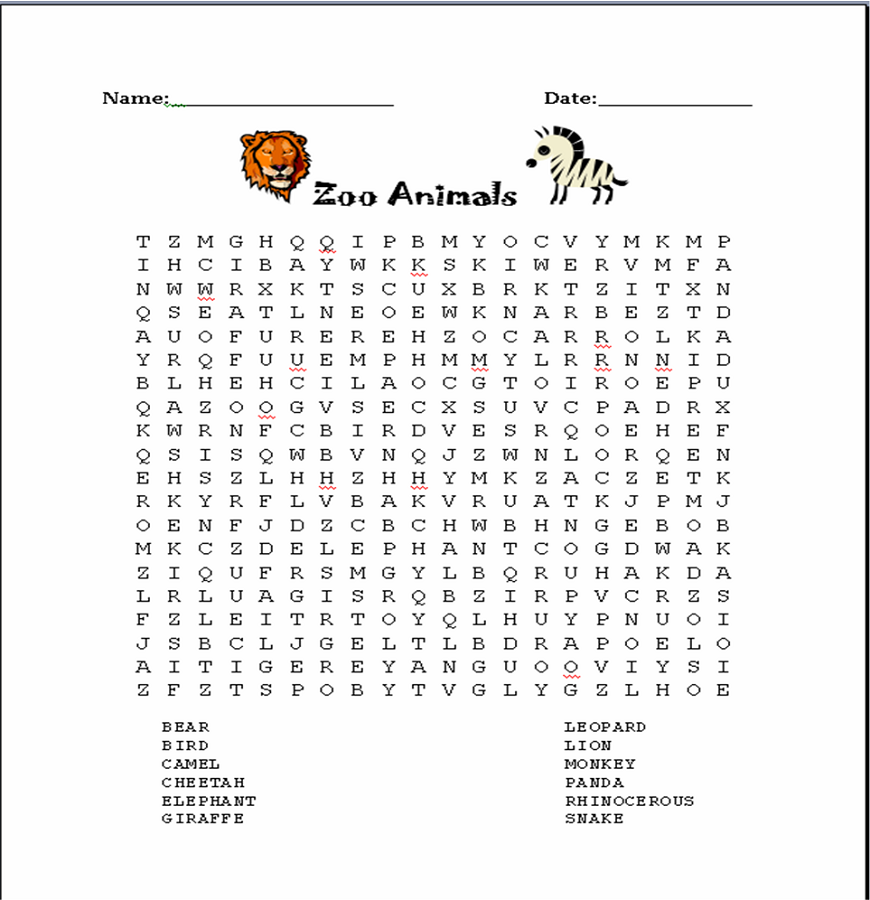 free puzzle worksheets zoo