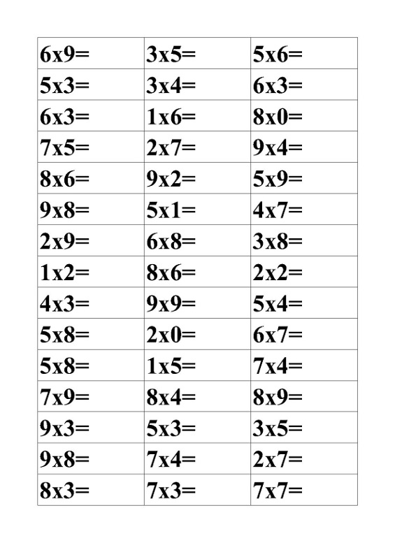 free times table worksheets easy