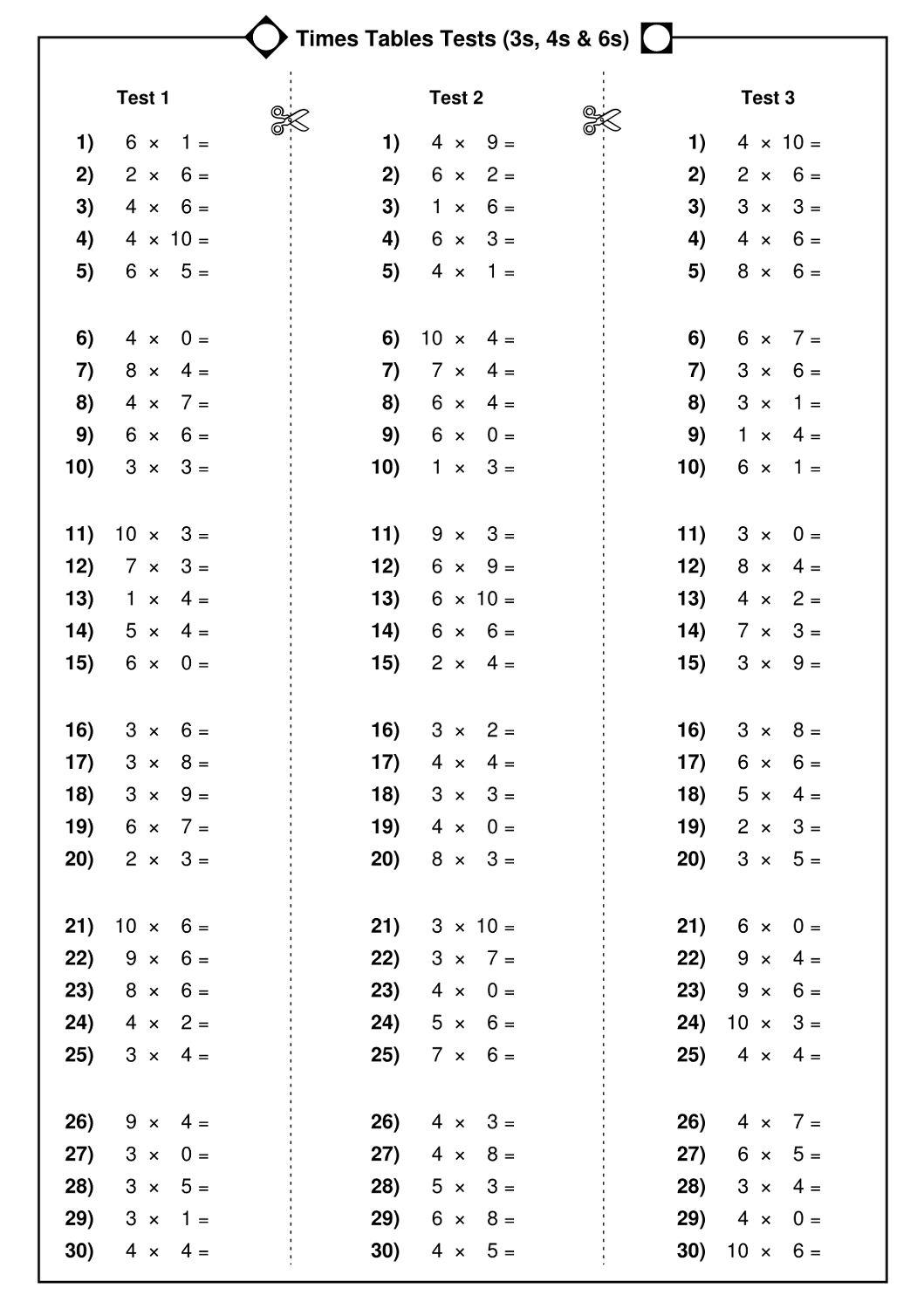 free times table worksheets grade 3
