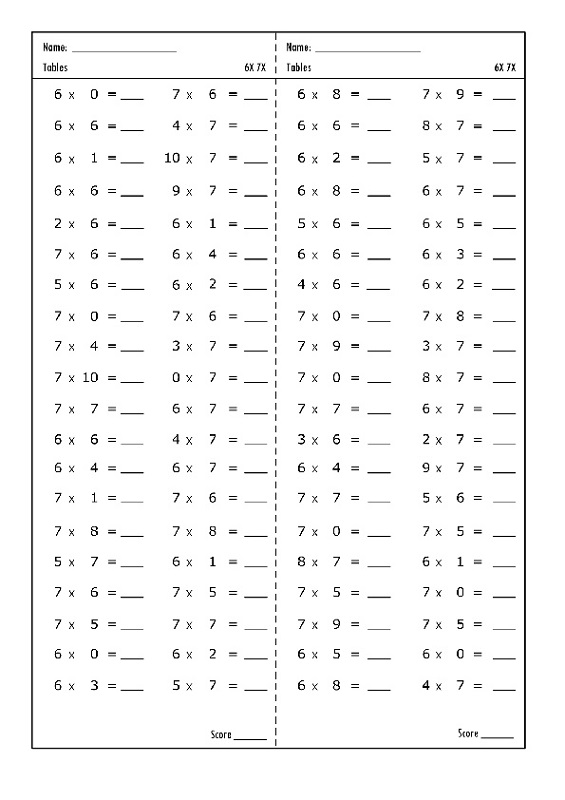 free times table worksheets practice