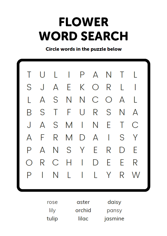 free word search puzzles for kids flower