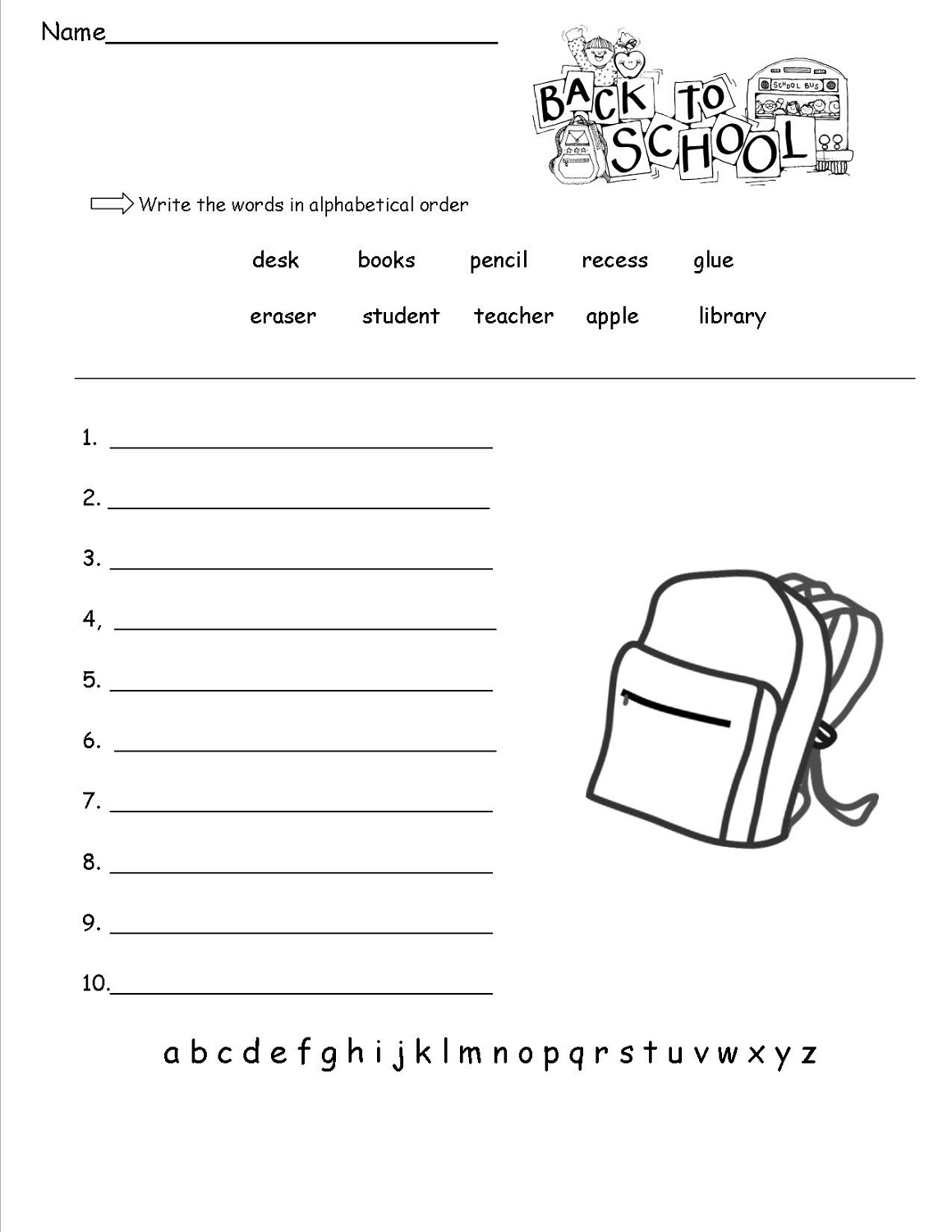 fun work sheets school